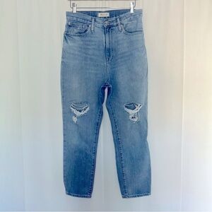 Madewell THEMOMJEAN Women's 28 Light Wash Distressed High Rise 100% Cotton EUC